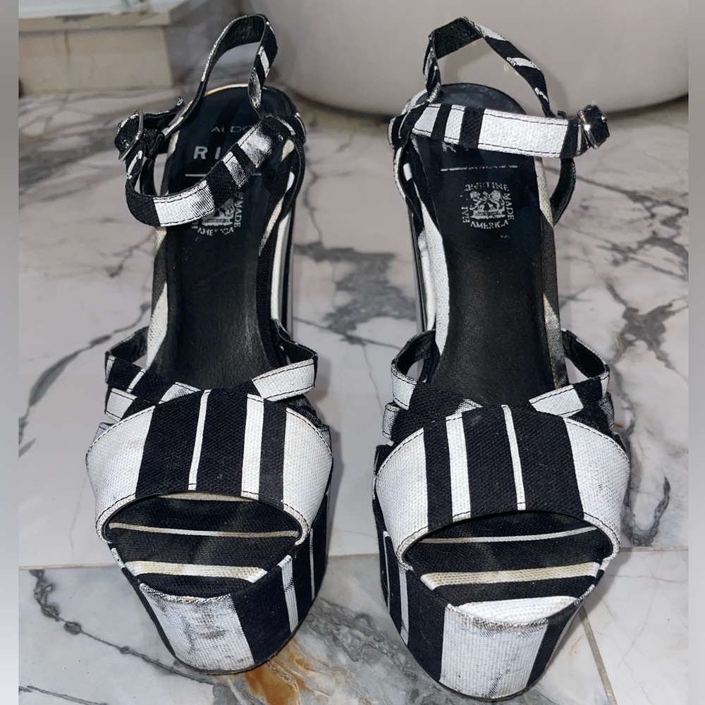 Aldo Rise Black and White Striped Women's Platform Sandals